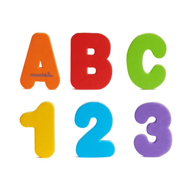 Munchkin Learn™ Bath Letters & Numbers, Bright learning stickers, great learning tool, sticks easily, reusable, infant/baby/toddler/kids, 18 Months and above, 36 pieces.