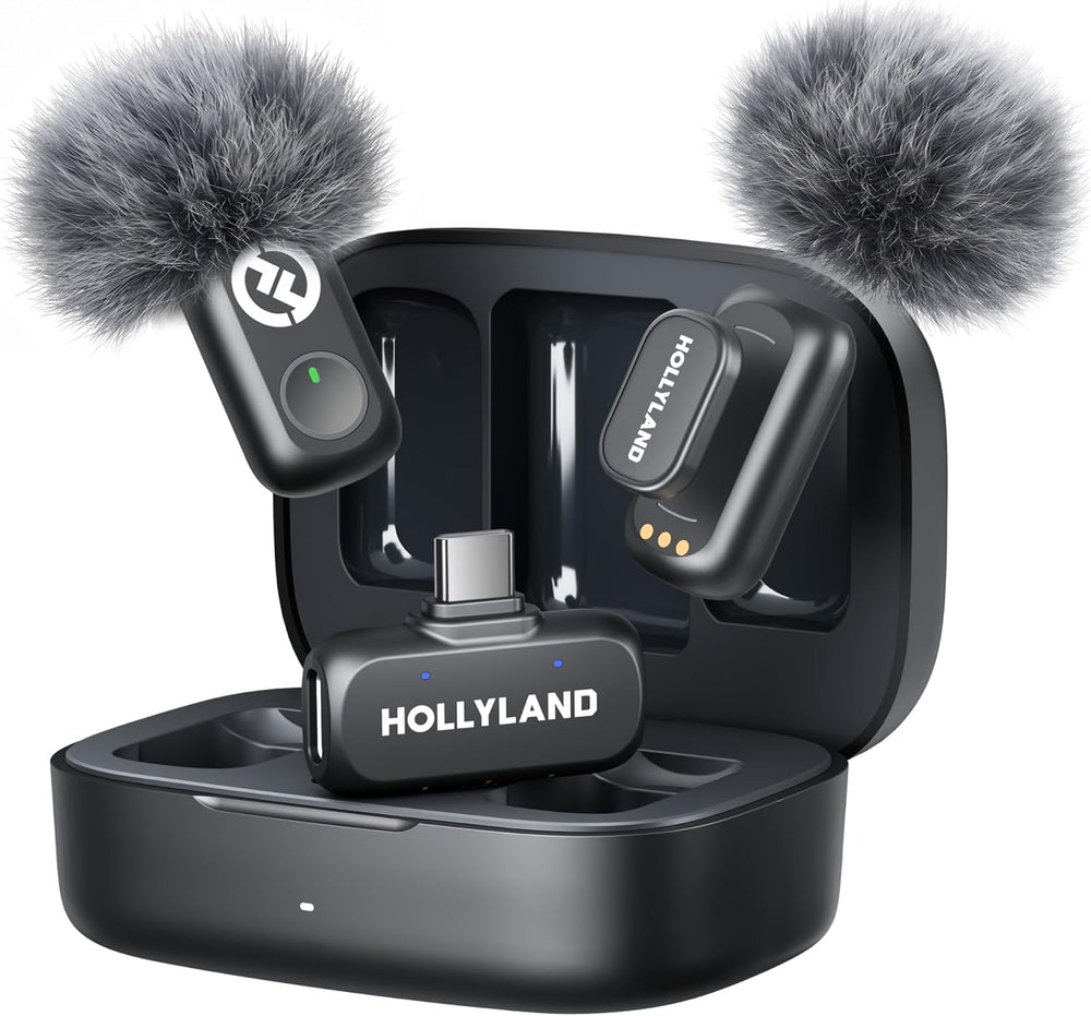 Hollyland LARK A1 Wireless Microphone for iPhone 14/13/12, Pure Sound, 3-Level Intelligent Noise Cancellation, Magnetic Microphone for Vlogging, YouTube, Podcast, TikTok (Duo (TypeC RX))