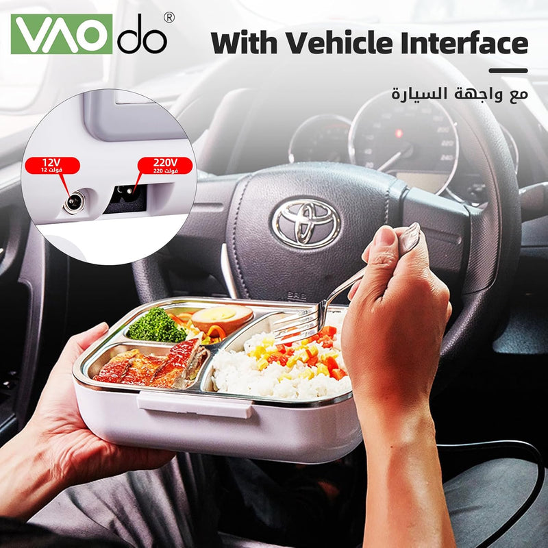 VAODO Electric Lunch Box Food Heater, 3 Layers 2L Portable Electric Heated Insulated Lunch Box, Multifunctional Food Warmer Container, Steam Cooker with Rice Set, with Egg Holder, Black