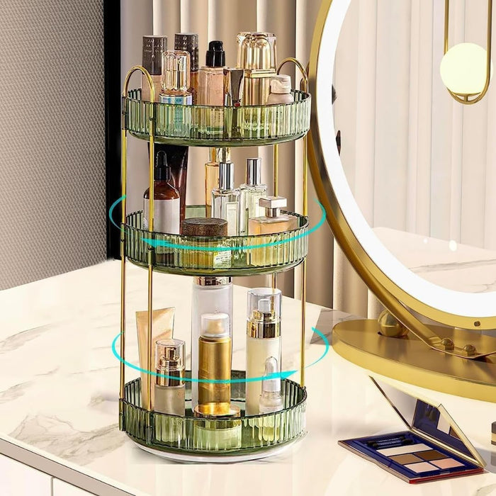 Makeup Organize Rotating,Perfume Organize, 360° Luxury Acrylic Makeup Organizer & Skincare Rack Spinning Lazy Susan 3 Tier,Dressing table to display your perfumes and cosmetics. (White-2)