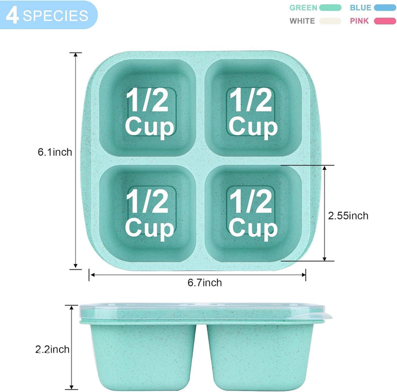 Bento Snack Boxes 4 Pack, Reusable 4-Compartment Food Containers with Fork, Lunch Storage for Adults & Teens, Bento for Work, School & Travel