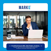MARKQ Paid Stamp with Date, Self Inking Stamp for Office Business Supplies, Red Ink Date and Blue Text