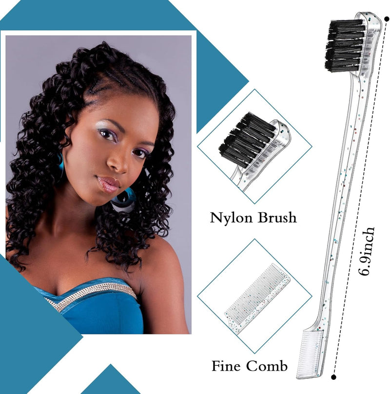 Geiserailie 3 Pcs Slick Back Hair Brush Set Bristle Brush Edge Control Teasing Comb for Women Black Hair(Black)