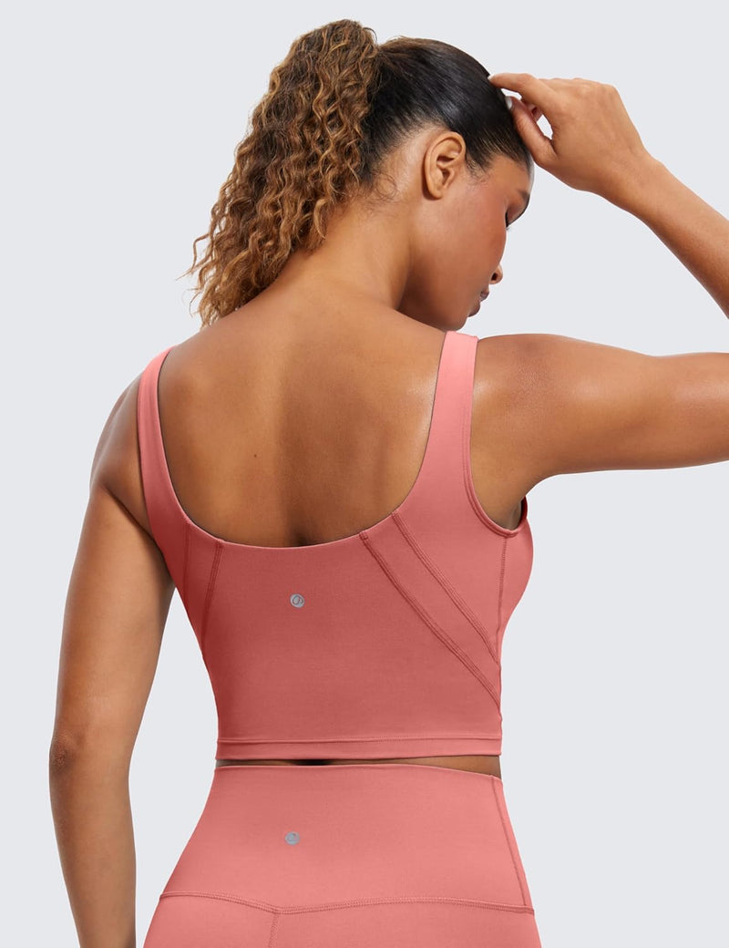 CRZ YOGA Butterluxe Womens V Neck Longline Sports Bra - Padded Workout Crop Tank Top with Built in Bra