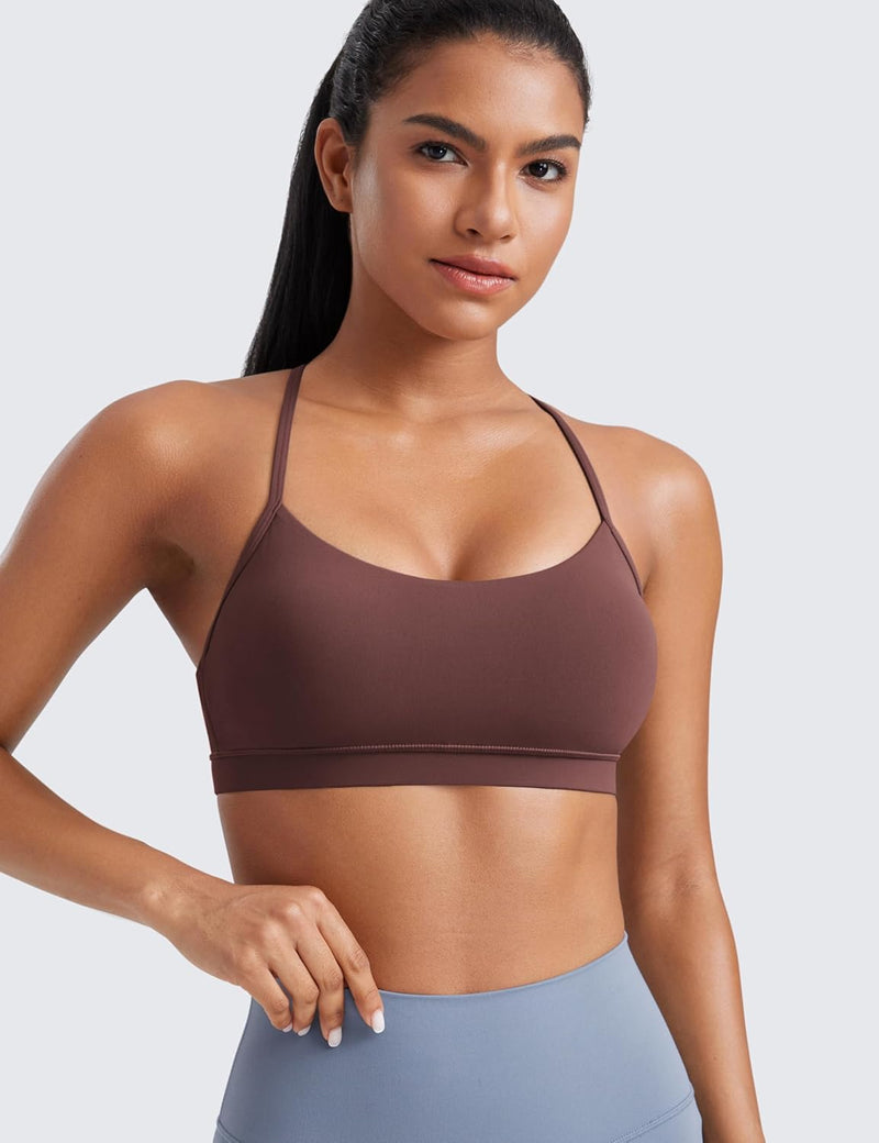 CRZ YOGA Y Back Sports Bra for Women - Padded Racerback Spaghetti Straps Thin Strap Low Impact Workout Yoga Bra