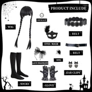14 Pack Wednesday Black Costume, Wednesday Girls Dress, Kids/Teens Black Family Costumes, Girls Halloween Costumes Perfect for Halloween, Cosplay, and Parties
