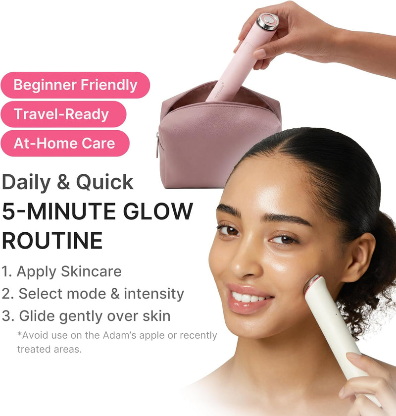 Mini Booster Pro Plus Facial Device for Radiant, Calming, and Bouncy-Looking Skin Red, Blue, Purple 3-Mode Portable Korean Skincare Device, At Home Care Pink