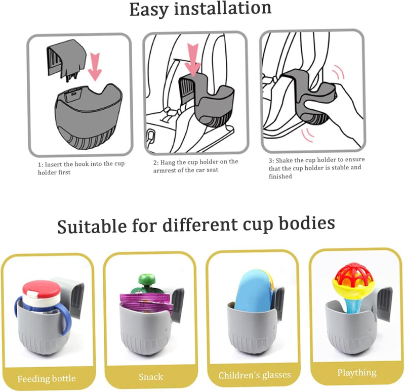 Car Seat Cup Holder, Drink Bottle Holder Child Safety, Seat Drink Holder Non-slip, Classic Gray Cup Organizer Portable, ABS Elastic Hook Cup Holder Universal Multi-purpose Cup Holder for Car Seat