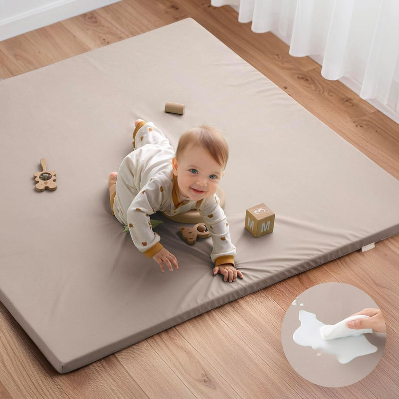 Blissful Diary Vegan Leather Baby Play Mat, 50x50 Thicken Foam Cushioned & Waterproof Playpen Mat for Infants and Toddlers, Stylish and Just Wipe-Clean Playmat for Baby Play on Floor, Light Green