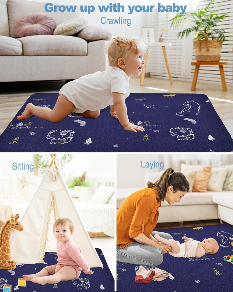 Portable Baby Play Mat Machine Washable, Foldable Crawling Mat for Floor 43x43 Baby Playpen Mat, Soft Non Slip Non-Toxic Playmats for Infants, Kids Tent Mat Square