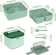 Bento Lunch Box 1800ML, Leak-Proof With 4 Compartments, Stackable Lunch Bento Box with Bag for Kids and Adults, Snack Container with Cutlery for School, Kindergarten, Office - Green, Camping, Travel