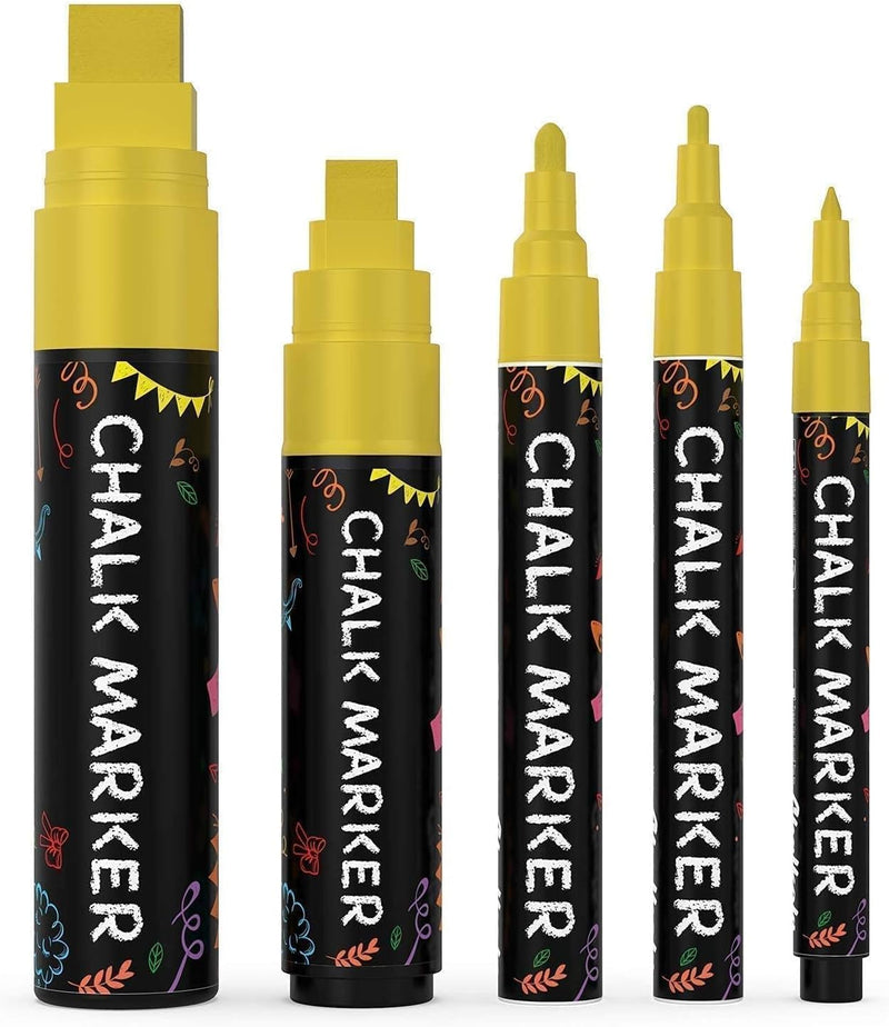 Chalkola 5 White Chalk Markers for Chalkboard Signs, Blackboard, Car Window, Bistro, Glass | 5 Variety Pack - Thin, Fine Tip, Bold & Jumbo Size Erasable Liquid Chalk Pens (1mm, 3mm, 6mm, 10mm, 15mm)