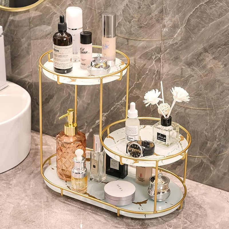 NILYNN Makeup Organizer Shelf, 3 Tier Cosmetic Storage Basket with Removable Tray, Vanity Organizer Rack Bathroom Organizer Cosmetic Storage Shelf for Dresser and Countertop (White)