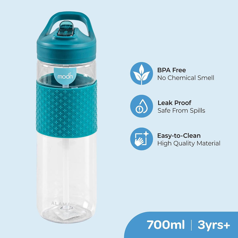 WrinkleFree 700ml Sipper Bottles with silicone sleeve for Kids - Portable for Indoor/Outdoor Activities - SpillProof & Break Resistant - BPAFree- Idea for Children - Blue