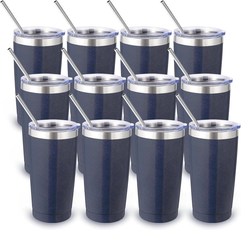 Volhoply 20oz Stainless Steel Tumbler with Lid and Straw,Double Wall Insulated Travel Iced Coffee Mug Fits Car Cup holder,Powder Coated Cups for Hot and Cold Drinks,Gifts for Women Men（White,1 Set）