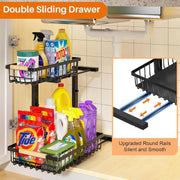 Under Sink Organizer, Height Adjustable Under Sink Organizers and Storage, 2 Tier Pull Out Drawer Cabinet Storage for Kitchen Bathroom, 1 Pack