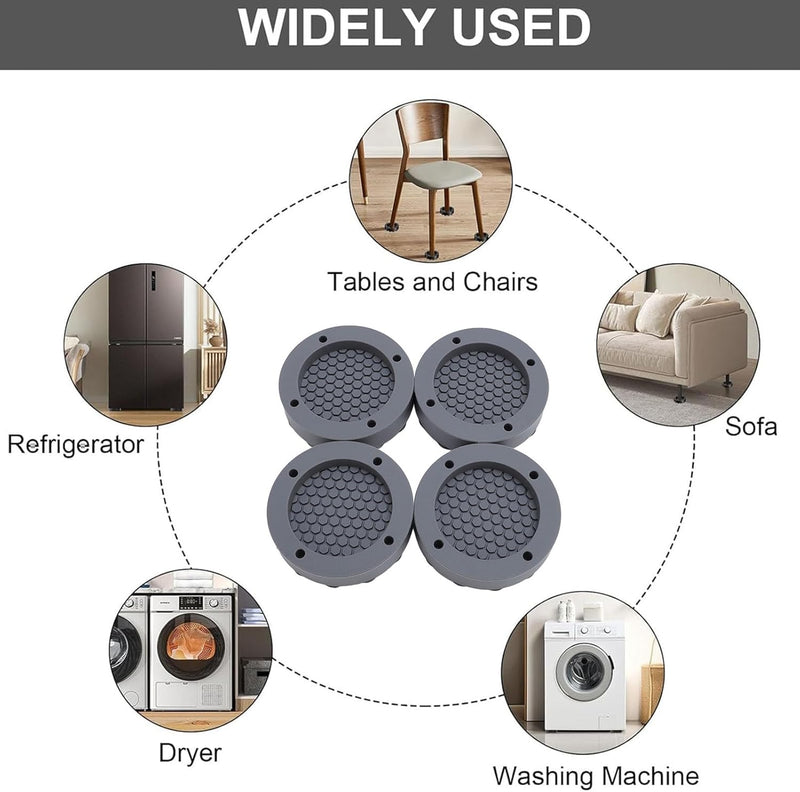 Anti Vibration Pads for Washing Machine, Washer Dryer Pedestals Fits All Machines, Stops Washer Dryer Moving and Prevents Noise, 4Pcs Silicone Washer Dryer Support Foot Pads (Grey)