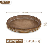 Hanobe Decorative Serving Tray Wood: White Washed Bead Round Tray Decor for Coffee Table Rustic Wooden Trays Farmhouse Centerpiece for Living Room Kitchen Counter