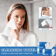 100 Count Disposable Face Towels, Soft Cotton Dry Wipes for Washing, Drying, Cleansing, Skincare & Makeup Removal (7.9" x 7.9", 1 Pack)