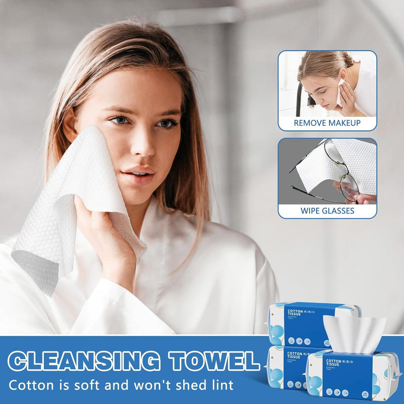 100 Count Disposable Face Towels, Soft Cotton Dry Wipes for Washing, Drying, Cleansing, Skincare & Makeup Removal (7.9" x 7.9", 1 Pack)