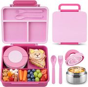 Lunch Box for Kids: 1700ML Leak Proof Kids Lunch Box with 300ml Insulated Stainless Steel Thermos Food Jar - 4-Compartments Bento Lunch Box for School, Boys and Girls (Purple) - Red