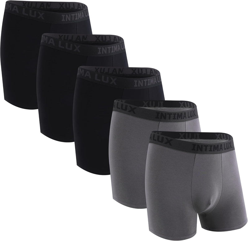 INTIMALUX Mens Boxer Briefs 5 Pack Soft Cotton Moisture-Wicking Men Underwear Stretch Boxer Shorts