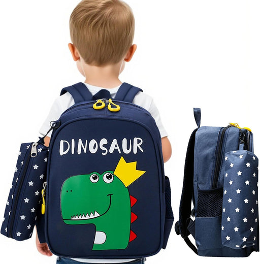 School Bags Kids Backpack Toddler School Bag with Detachable Pencil Pouch Blue Cartoon Dino Print, M - Dinosaur-A