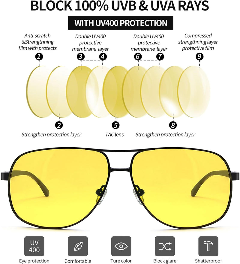 Joopin Rectangular Polarized Aviaion Sunglasses for Men Retro Military Shades Driving UV Protection