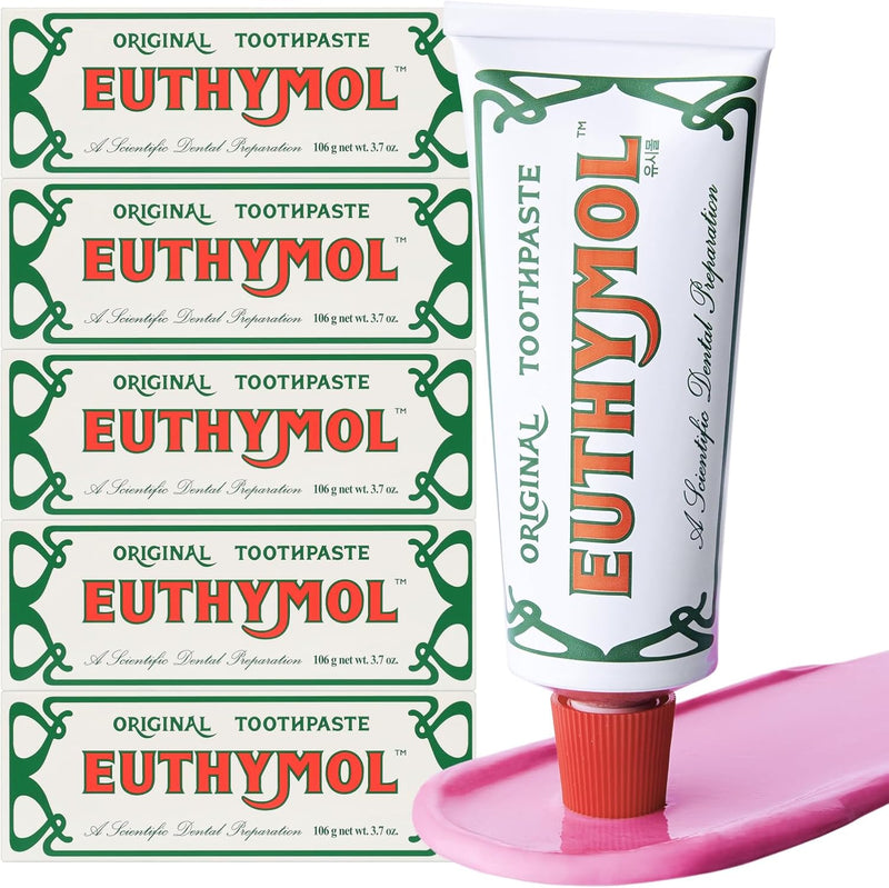 EUTHYMOL Original Toothpaste (Pack of 109.4 ml, Pack of 5) - Fluoride-free Toothpaste for Sensitive Teeth & Gums Bad Breath Cavity Prevention 12h Long Lasting Freshness