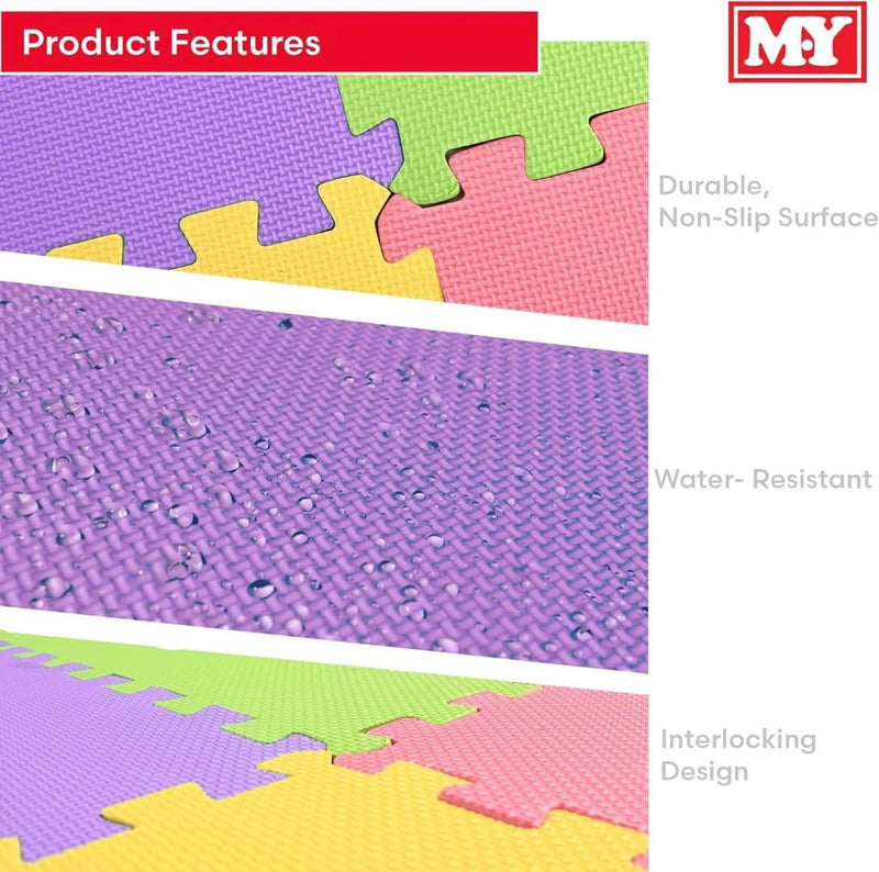 M.Y Interlocking Foam Play Mat - 29x29cm Thick, Multi Colour Soft EVA Baby Floor Tiles