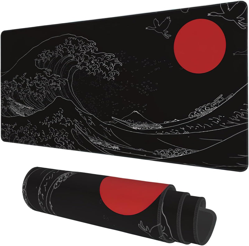 Desk Mat, Field Landscape Oil Painting Extended Gaming Mouse Pad Large, 31.5"x11.8" Big Mouse Pad with Non-Slip Base and Stitched Edge, Long Computer Keyboard Mouse Mat for Home Office Work - XXL-35.4"x15.7" Black