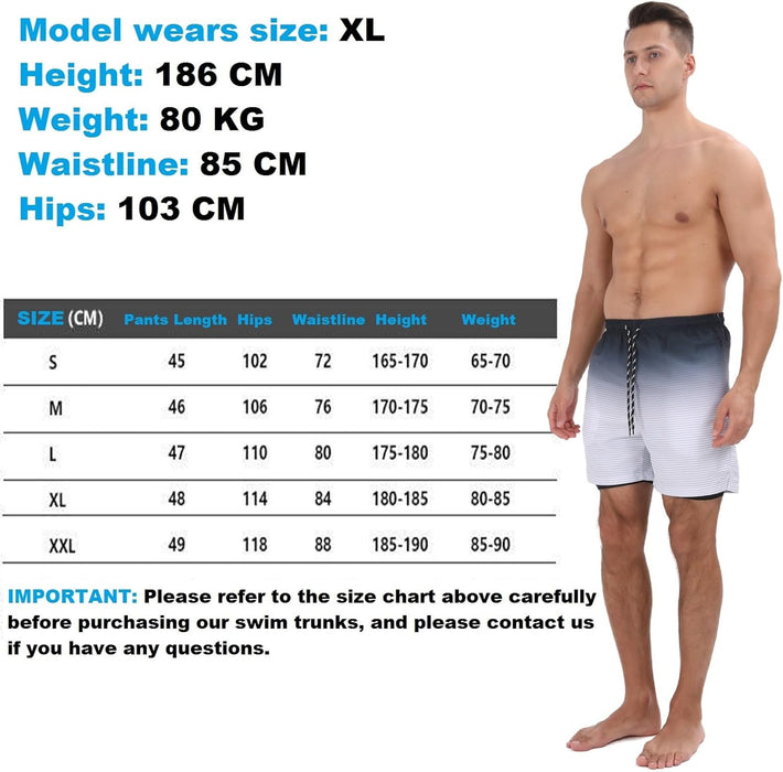 Mens Swim Trunks with Compression Liner 2 in 1 Quick Dry Beach Swimming Trunks Swim Shorts with Zipper Pockets