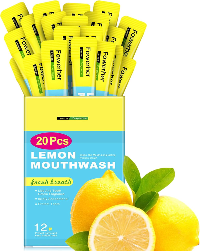 Travel Size Lemon Mouthwash Packets, Mini Portable Bulk, Mint Flavoured, Fresh Breath, 20 Pieces - Lemon