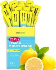 Travel Size Mouthwash Packets, Peach Mint Flavour, 20 Pieces, 237ml, Liquid Form, Portable Individual Mini Packets - Lemon