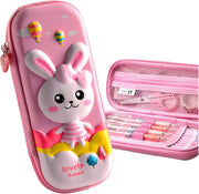 MCWTH Pencil Case for Kids Boys 3D Astronaut Large Capacity Waterproof Pencil Box with Compartments Cute Pen Pouch for Kindergarten and School (Black) - Pink Rabbit