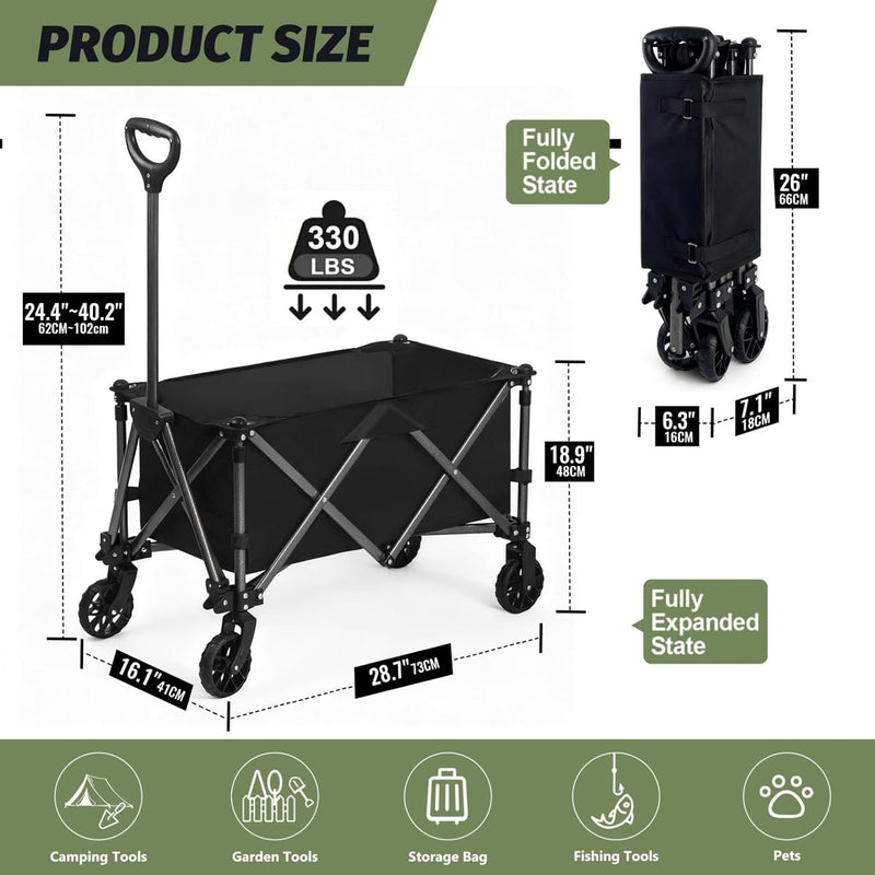 SKY-TOUCH Garden Cart Folding Trolley Cart Outdoor Wagon Collapsible with Removable Fabric Festival Garden Camping Picnic Cart Portable Transport Trailer