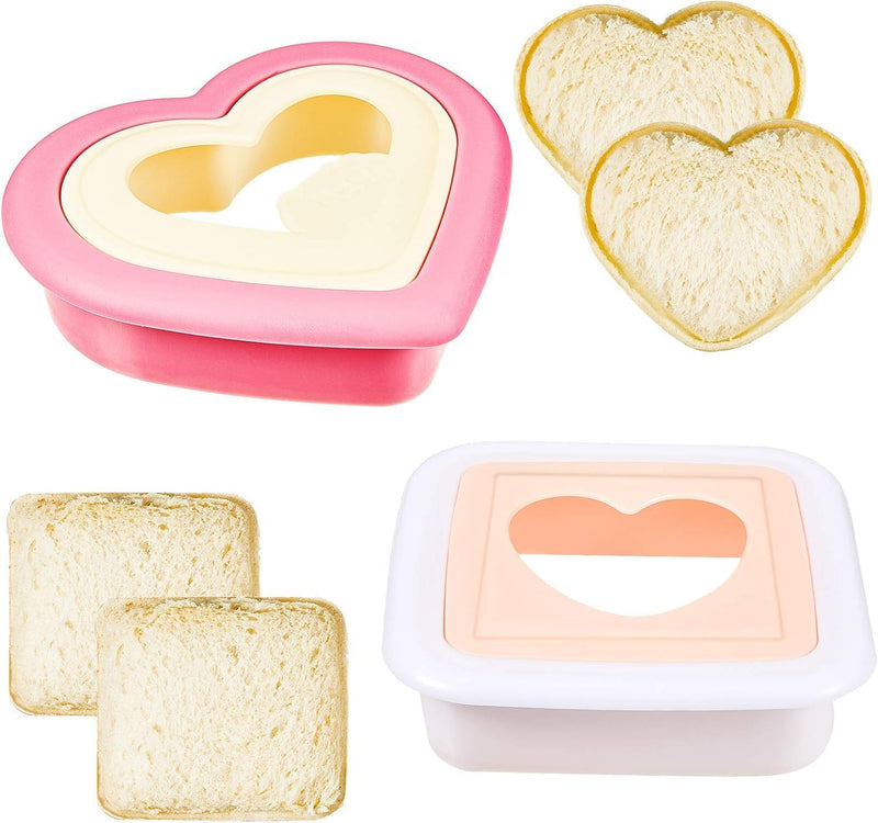 Sandwich Cutter and Sealer for Kids Lunch, PP Bread Maker with Heart, Square Shapes, DIY Crust Remover and Cookie Cutter,Ideal for Boys and Girls Lunch Boxes and Bento Boxes,2 PCS