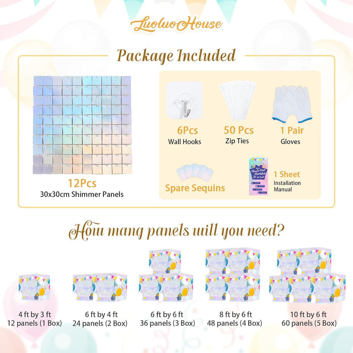 LuoluoHouse Shimmer Wall Panel Sequin Backdrop Panels 12 Packs-Iridescent Silver Backdrop for Graduation Anniversary Backdrop Wall Backdrops Engagement Decoration