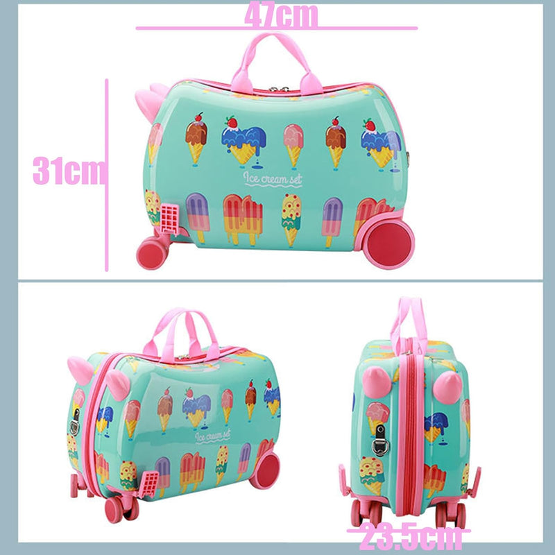 Kids Luggage - Toddler Suitcase with Wheels for Girls, Ride On Suitcase (Ice Cream)