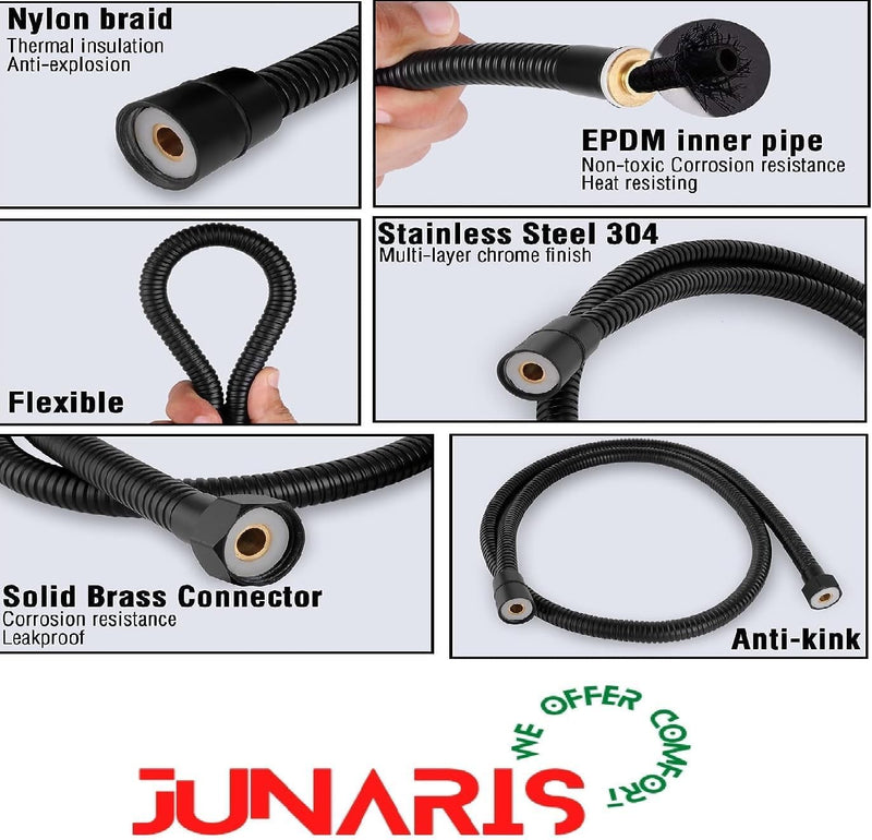Junaris Shattaf Set Handheld Bidet Spryer for toilet | 304 Grade Stainless Steel Bathroom Jet Spray Set Features: Heavy-duty and durable, 150cm BLACK