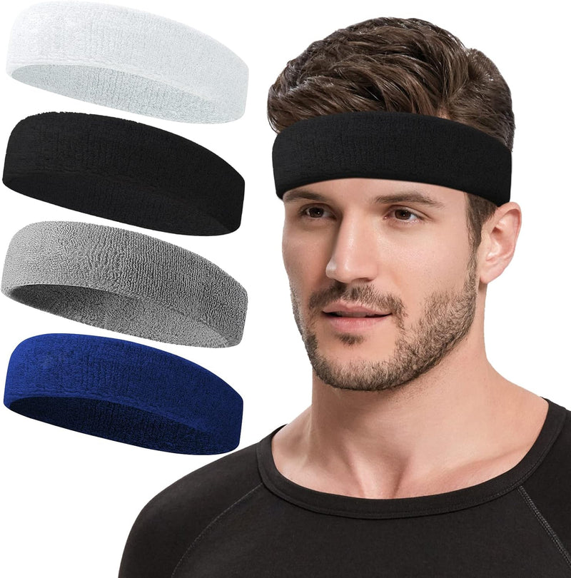 Sweatbands Sports Headband for Men & Women, Moisture Wicking Hairband Athletic Towel Headbands Cotton Head Sweat Bands for Running, Cycling, Yoga, Spa - Yellow 12 Pack