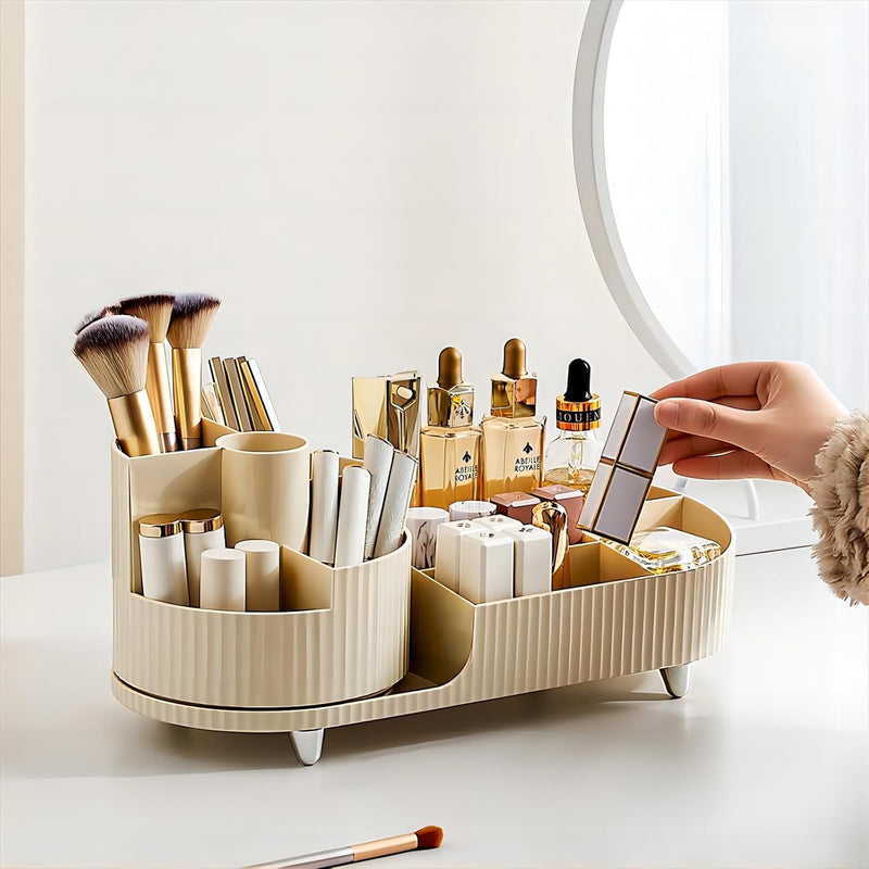 Makeup Organizer, New Perfume Organizer,Upgraded 2-in-1 360 Rotating Makeup Brush Holder,Vecolla Large Adjustable Cosmetic Storage for Vanity,Makeup Organizer Drawers for Skincare Cosmetic(Black)