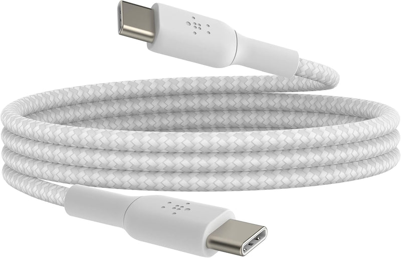 Belkin Fast Charge braided USB C to fast charger cable, USB type C charger cable fast charging for iPhone 15, Samsung Galaxy S23, Google Pixel, iPad, MacBook, Nintendo and more - 1m, White - 1M White