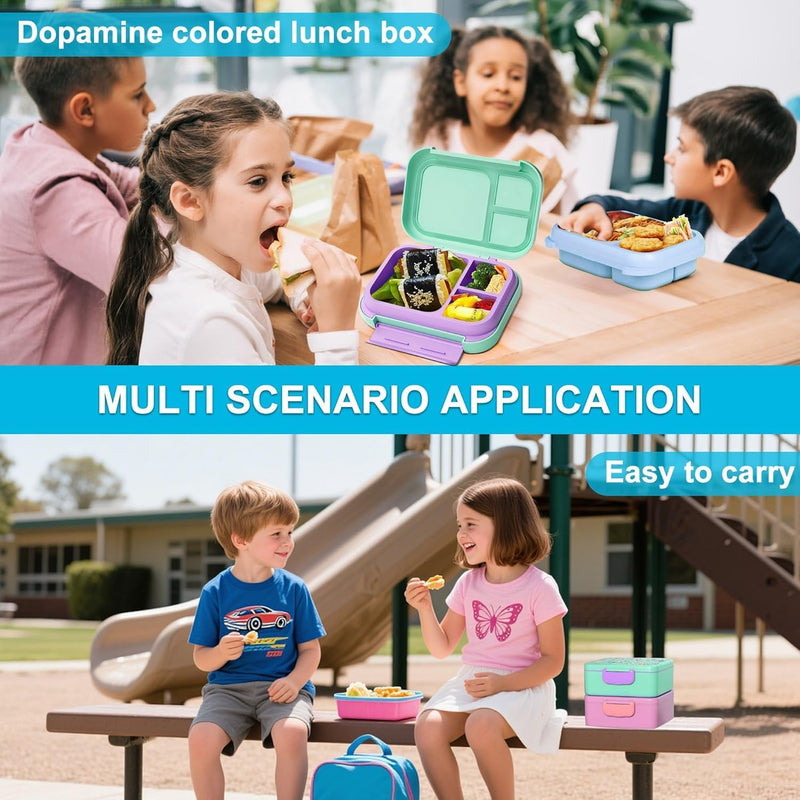 Kids Bento Lunch Box,5-Compartment Leakproof Container with handle Movable Snack Box BPA-Free, Dishwasher & Microwave Safe Utensils Included for Kids/Adults School, Office & Travel Pink