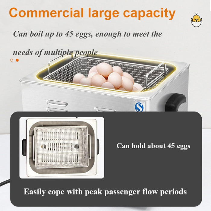 Commercial Egg Boiler, 2600W Electric Egg Cooker with Mesh Basket, 45 Pcs Capacit, 30~110°C Temperature Control, 0-60 Min Timer, Stainless Steel Poached Egg Maker for Restaurant