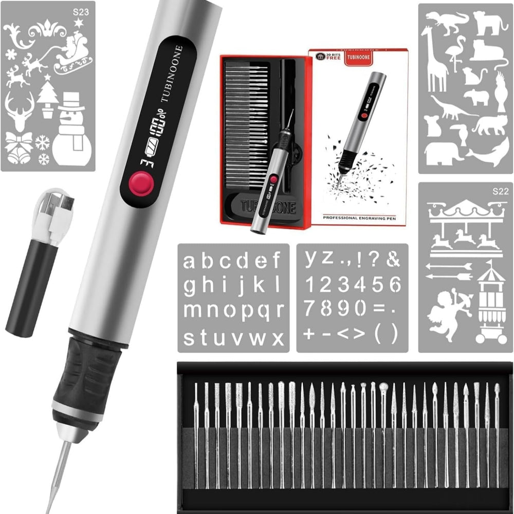 Engraving Pen, Ultimate Cordless Portable Engraver for Artists & DIYers - Engrave 50+ Surfaces - Beginner Friendly - Rechargeable - Free 30 Bits & Mastery Guide & Stencils
