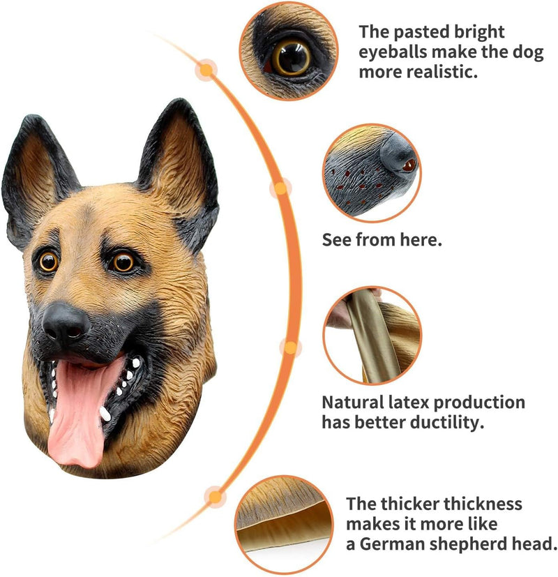 CreepyParty Novelty Halloween Party Latex Animal Dog Head Mask Sounding German Shepherd (Silent)