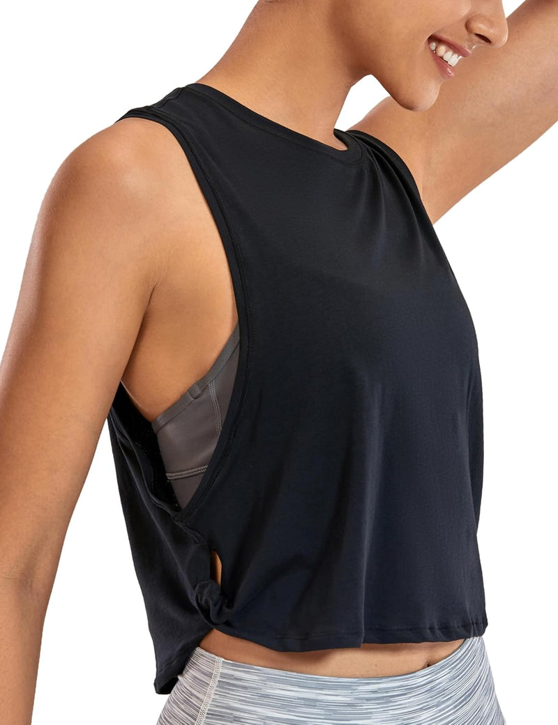 CRZ YOGA Women's Pima Cotton Workout Tank Crop Sports Shirt Sleeveless Yoga Running Tops