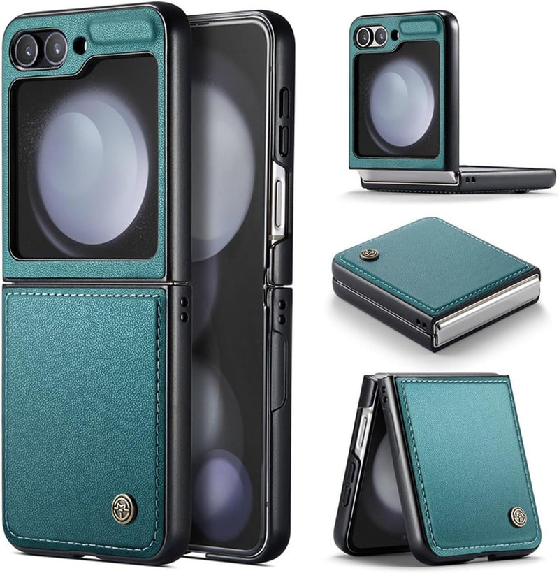 For Samsung Galaxy A73 5G Leather Case RFID Blocking 3 Card Slot Mobile Cover - Black - Galaxy Z Flip5 5G Green