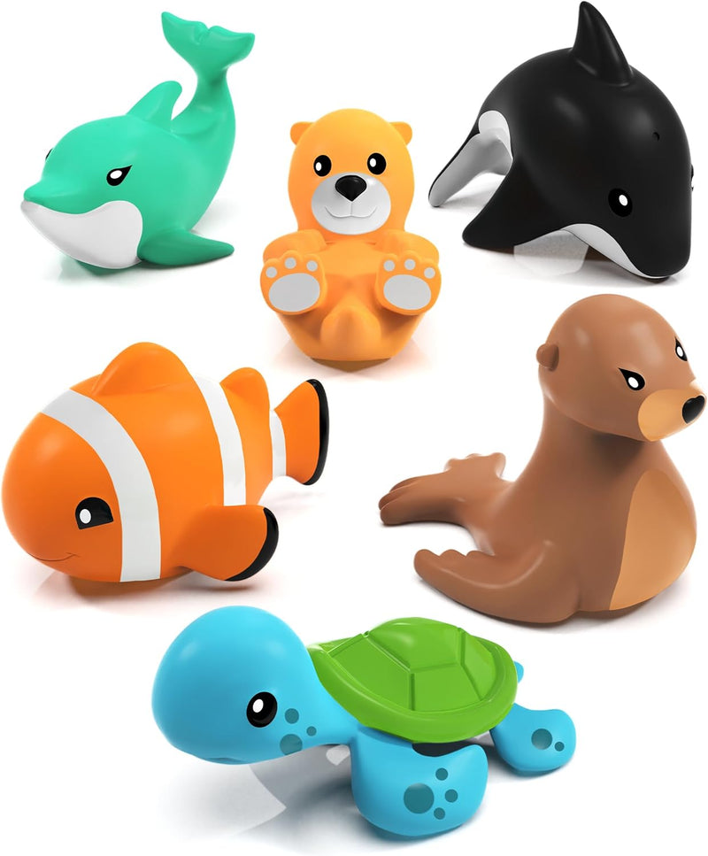 Tub Works® Savanna™ Mold Free Bath Toys, 6 Pack | Sealed, No Hole Bath Toys Design Keeps Moisture Out | Soft, Squeezable & Float on Water | Easy-Grip Baby & Toddler Bathtub Toys | Great Baby Pool Toys